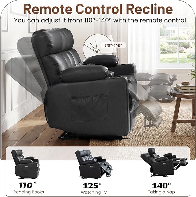 Power Reclining Sofa with Heat and Massage| RV Wall Hugger Recliner Sofa with Electric Tilt | RV 3 Seater Recliner Sofa for Living Room(Sofa Black) | 3 seater