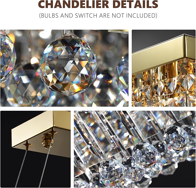Modern Crystal Chandelier for Dining Room 8-Light Gold Rectangle Chandeliers K9 Crystal Ceiling Light Fixture Hanging Pendant Lights Kitchen Island Bar Bedroom Party Wedding Hotel