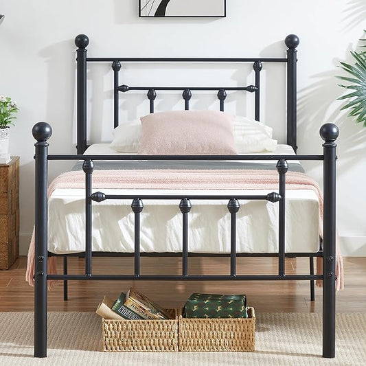 Twin Size Metal Platform Bed Frame with Headboard and Footboard, Heavy Duty Slat Support/No Box Spring Needed Mattress Foundation/Underbed Storage Space