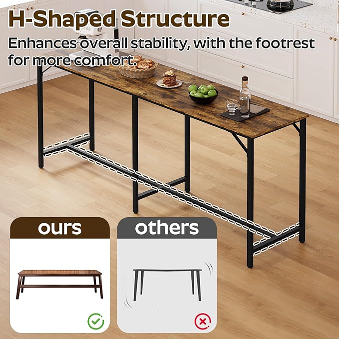 70.9" Bar Table and Chairs Set, Dining Table and Chair Sets, 3 Piece Counter Height Table and 2 Stools, Kithcen Table for Home Restaurant, Bar, Rustic Brown BT09BR