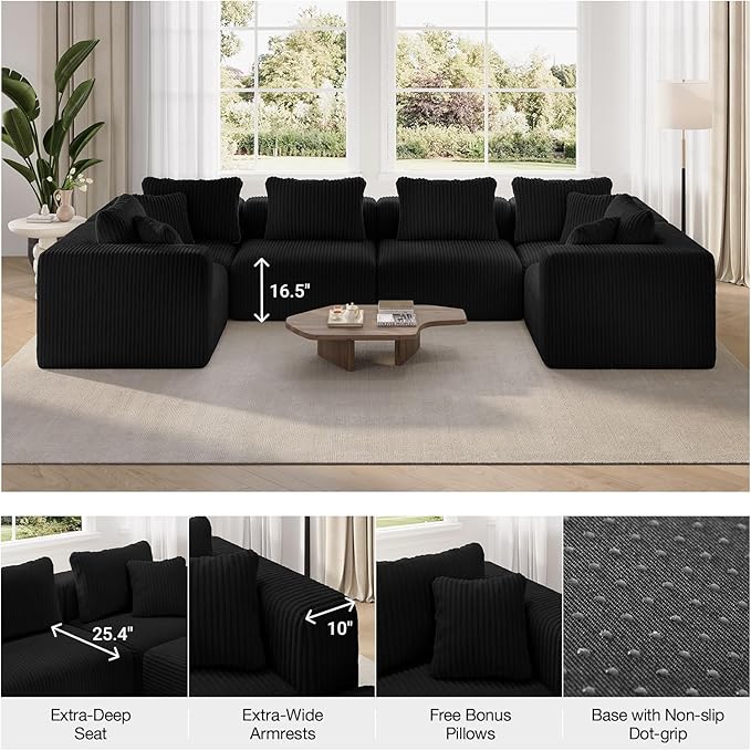 Novilla 141" Modular Sectional Sofa, Modern Cloud Sectional Couch with Smarts Coil® Support, U-Shape Boneless Couch for Living Room Apartments Bedroom, No Assembly Required (4 Seat w/ 4 Ottoman)
