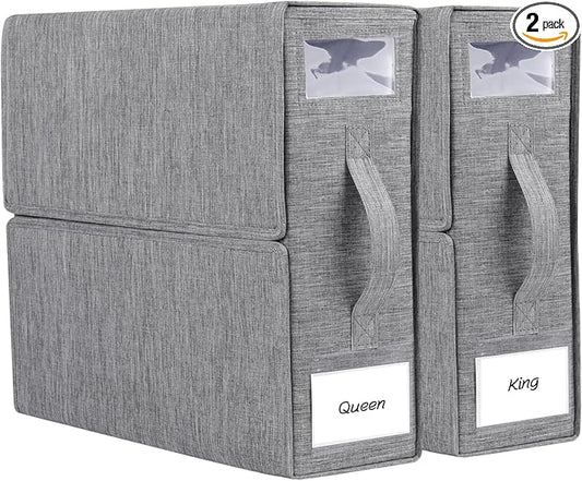 Bed Sheet Organizers and Storage 2 Pack Queen/King Size Foldable Sheet Organizer for Linen Closet Folder Organizer for Duvet Cover Set Bedsheet Organizers for Bedding Clothes Blankets, Grey
