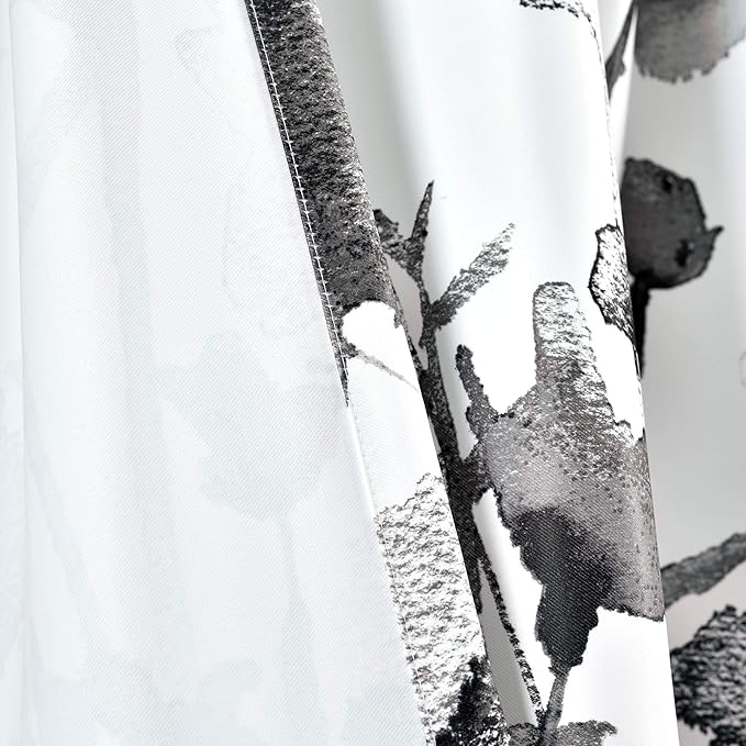 Lush Decor Zuri Flora Light Filtering Window Curtain Panel Pair, 52" W x 84" L, White & Black