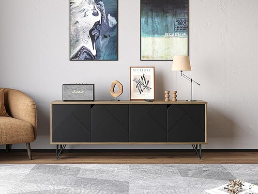 Mid Century Modern TV Stand Console for Living Room (55 to 65 Inch Television) Black and Brown with Storage Cabinets, Modern Designs by Crafts and Comfort