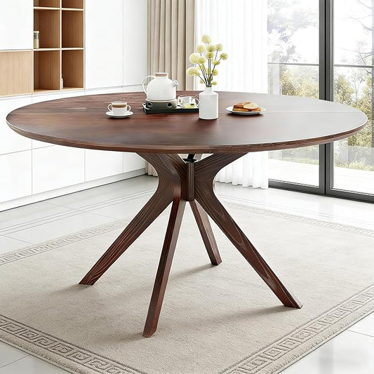 Bellemave Round Dining Table for 4-6, Solid Wood 47" Kitchen Table with Intersecting Pedestal Base, for Kitchen, Dining Room, Living Room (Walnut)