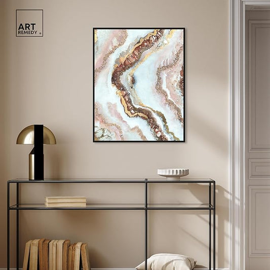 Art Remedy Blush Geode Framed Mineral, Agate & Geode 1 Piece Canvas Wall Art, 25" x 31", Black Frame