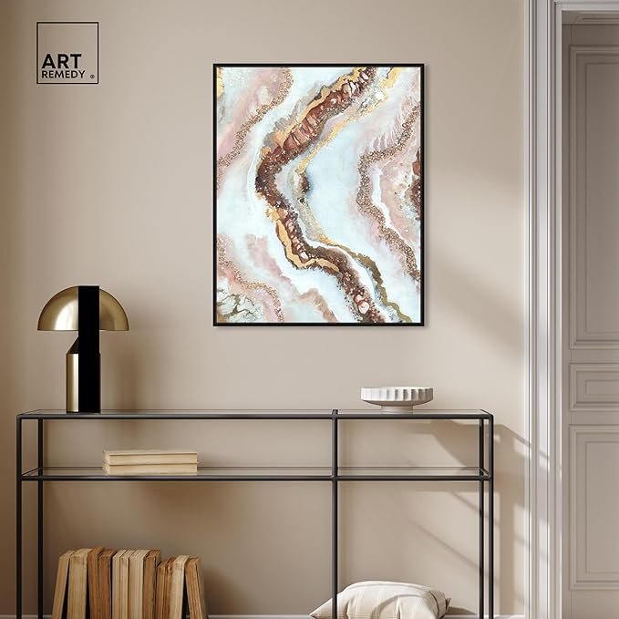 Art Remedy Blush Geode Framed Mineral, Agate & Geode 1 Piece Canvas Wall Art, 25" x 31", Black Frame
