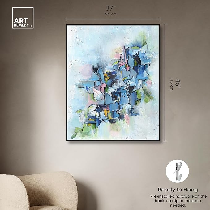 Art Remedy Poesy Canvas Modern Blue Abstract Wall Art, Black Frame, 36" x 45"