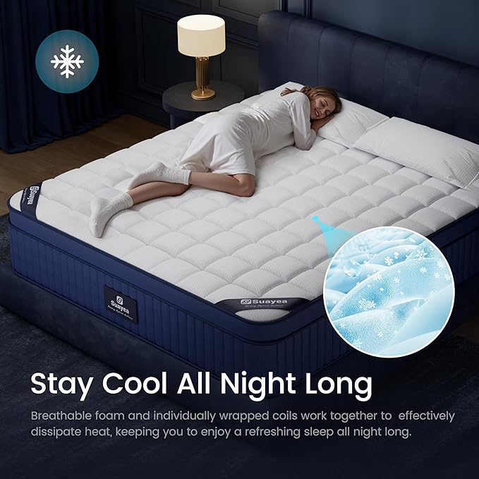 Firm Queen Mattress 14 Inch, Cooling Memory Foam Queen Size Mattress with 7-Layers Support, Hotel Collection Hybrid Mattresses with Pocket Spring for Back Pain Relief, CertiPUR-US Certified
