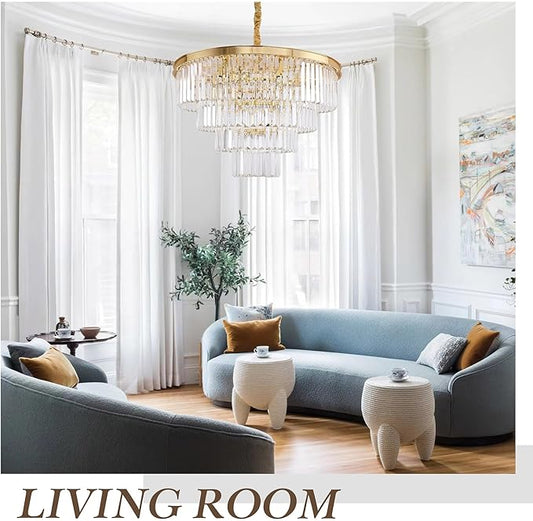 Gold Plated Crystal Modern Contemporary Chandeliers Pendant Ceiling Light 4-Tier Chandelier Lighting for Dining Room Living Room Bedroom Girls Room Dia 18"