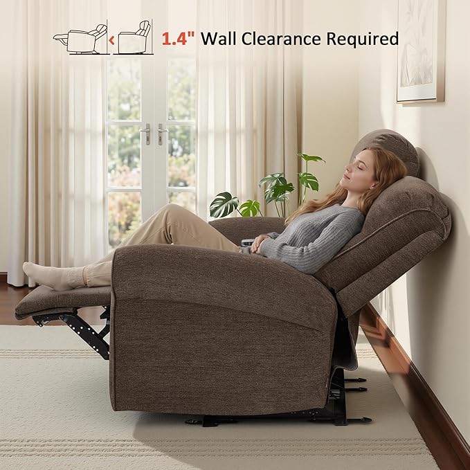 MCombo 64.6" Wall Hugger Power Loveseat Recliner Sofa with USB Ports, Reclining Loveseat for Small Spaces Living Room RV, Fabric PR635M1 (Dark Brown)