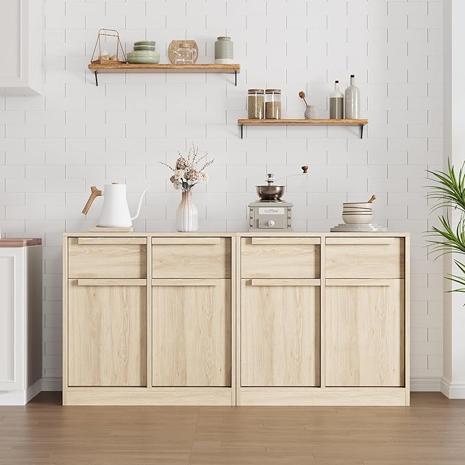 GarveeHome Sideboard Buffet Cabinet with 2 Drawers, 31.5 in Large Coffee Cabinet with Storage, Modern Storage Buffet Table for Kitchen Dining Room, Living Room (Pear Wood, 2 Doors & 2 Drawers)