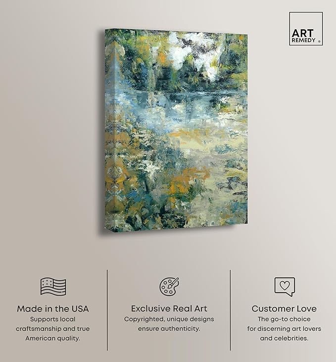 Art Remedy Green Moss Monet Garden Green Abstract Canvas Wall Art, Gallery Wrapped, 16"x24"
