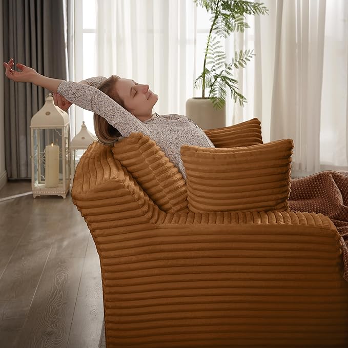 KEIKI 66" Oversized Chaise Lounge Chair, No Assembly Boneless Sleeper Style Lounger for Living Room, Plush Corduroy Upholstery, Deep Seat for Relaxing, Reading, Napping & Daily Home Comfort