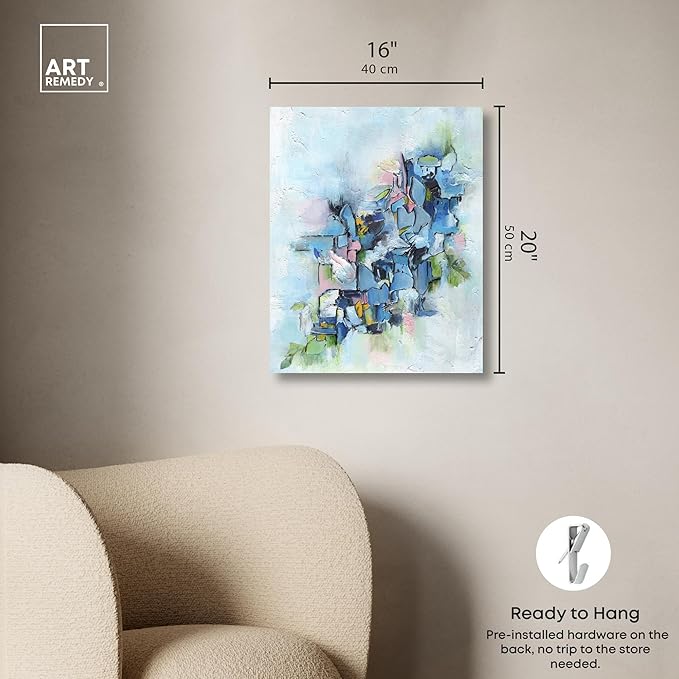 Art Remedy Poesy Canvas Modern Blue Abstract Wall Art, Gallery Wrapped, 16" x 20"