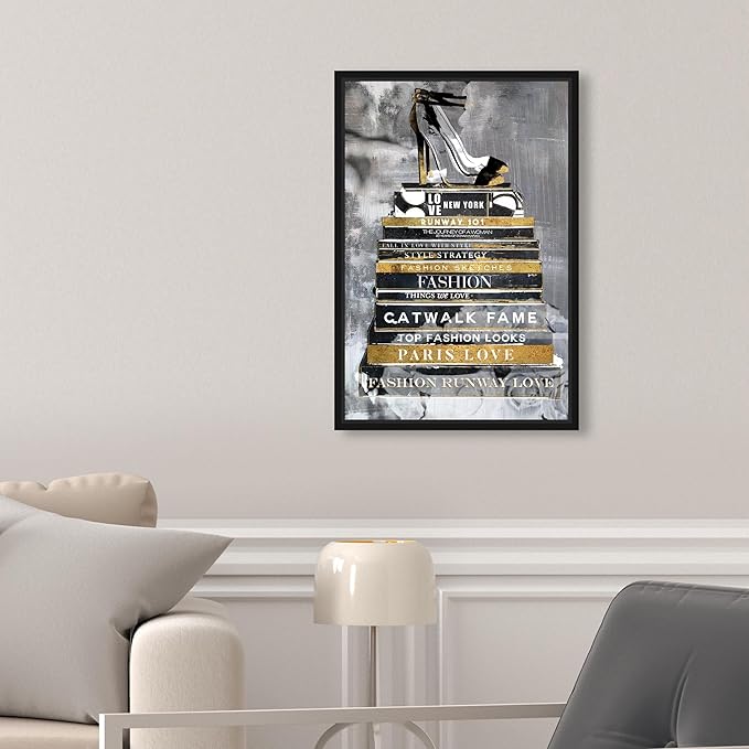 The Oliver Gal Artist Co. Fashion and Glam Wall Art Framed Canvas Prints 'Fashion Thoughts Noir Classic' Shoes