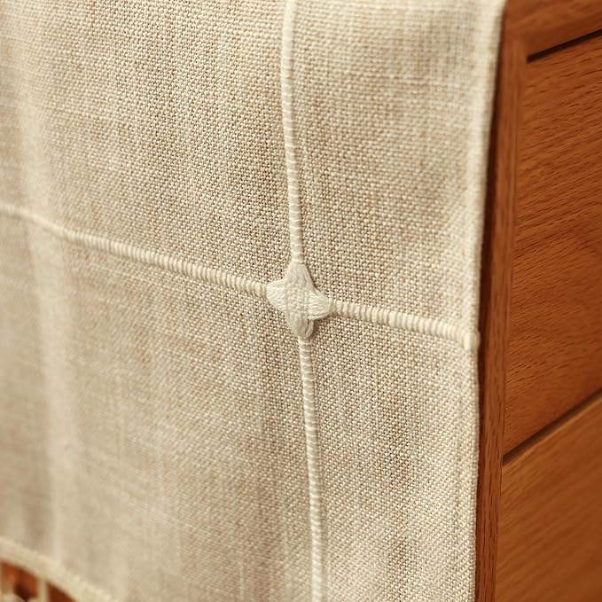 Modern Nightstand Cover with Tassels,Rustic Plaid End Table Cover Cloth,Square nightstand dust Cover and Dresser Cover top for Living Room.Machine Washable (Coffee,35.4" L x 15.7" W)