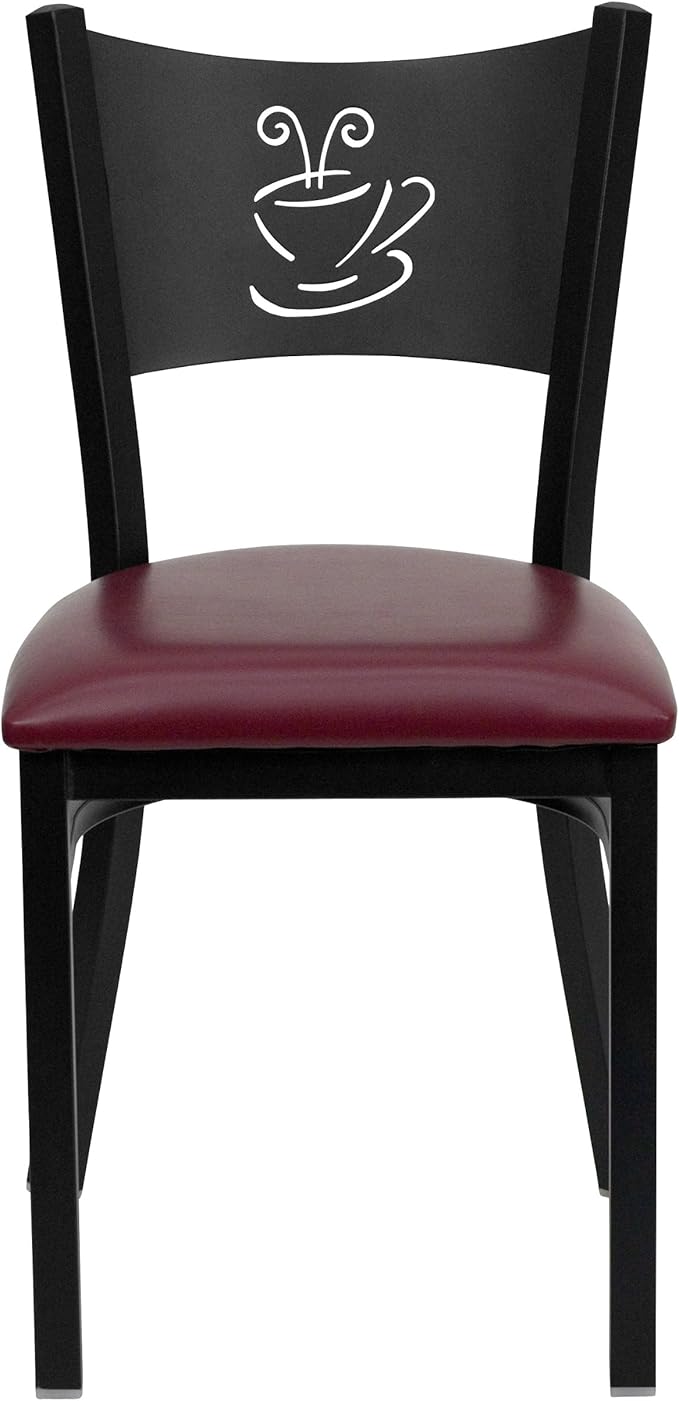 Flash Furniture HERCULES Series Black Coffee Back Metal Restaurant Chair - Burgundy Vinyl Seat
