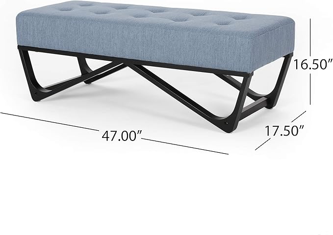 Ball & Cast Modern Tufted Upholstered Entryway Bench Ottoman, 47.5" Padded Bed of End Stool Seating with Faux Wooden Frame, for Living Room Bedroom Kitchen, Blue