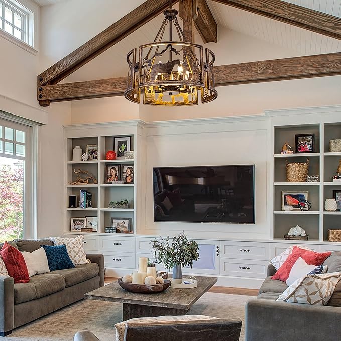 TOCHIC 5-Light Farmhouse Chandelier for Dining Room, Rustic Chandelier in Bronze Metal, Western Cowboy Horse Light Fixture for Living Room, Dining Room, Bedroom, Foyers, 20" D