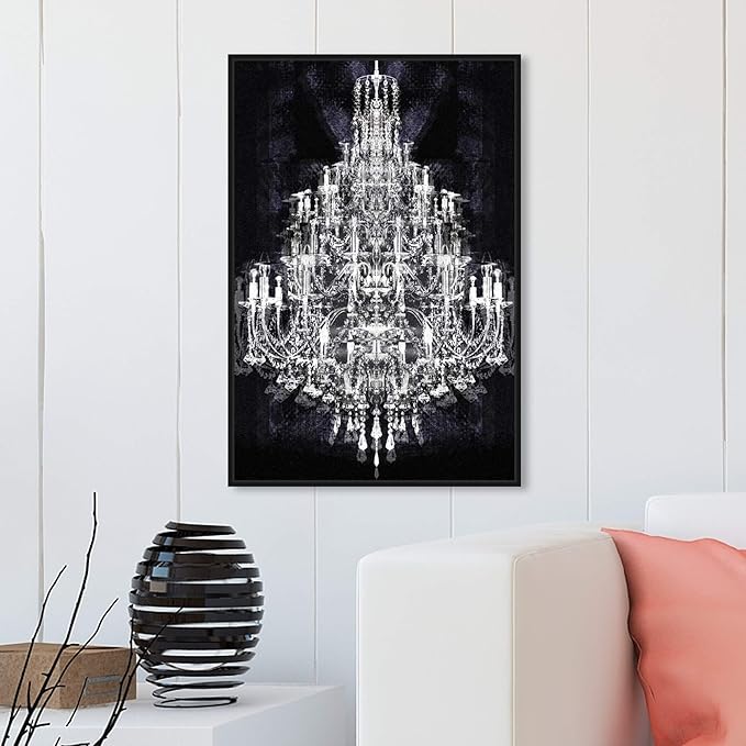 The Oliver Gal Artist Co. Fashion and Glam Framed Wall Art Canvas Prints 'Montecarlo Crystal' Chandeliers Home Décor, 20" x 30", White, Black