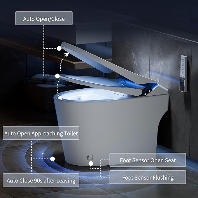 ihati Smart Toilet with Bidet Built in,1000Gram MaP Flush Score,Foam Dispenser,ADA Height,Auto Open Close,Blackout Flush,Auto Flush,Heated Seat,Warm Water,Deodorization,Bidet Toilet with Tank