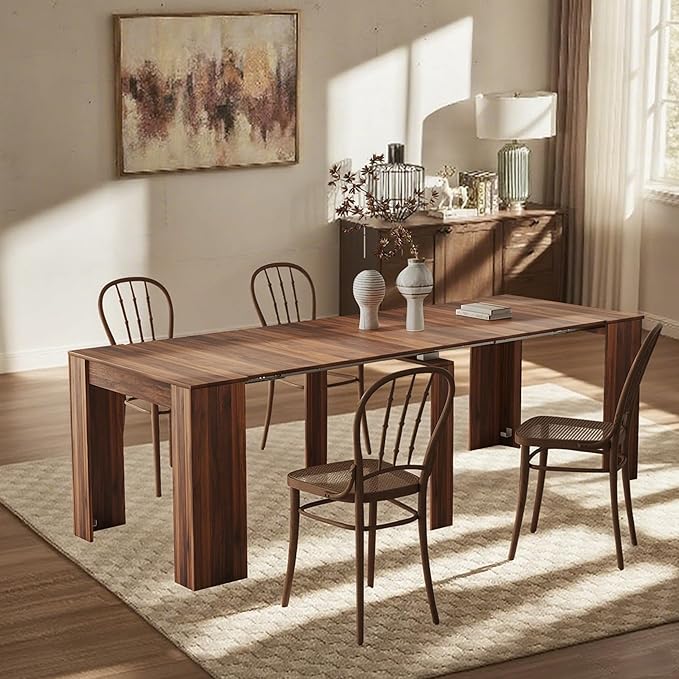 20''- 118.5'' Extendable Dining Room Table, Expandable Dining Table, Modern Large Table, for 2-12 Person, Walnut Brown