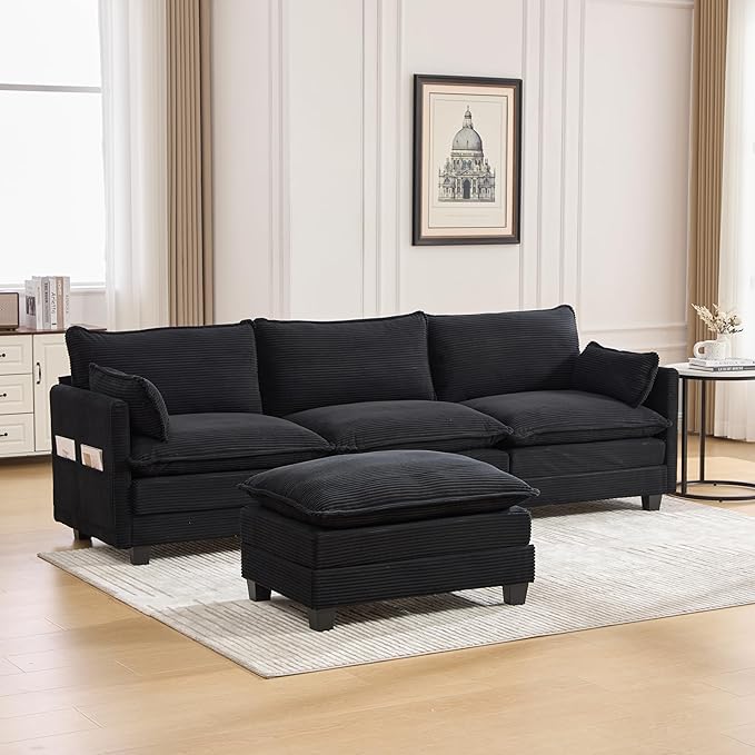 103" Oversized Modular Sectional Sofa Couch with Reversible Ottoman, Free Combination Convertible Corner Couch,Corduroy Upholstered Cloud Sectional Couch with Side Pockets | Multiple Cushions, DIY Combination, Removable Cover