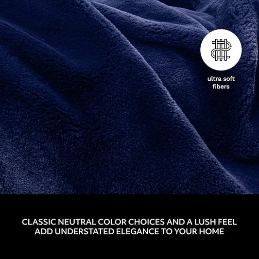 Mon Chateau 60" x 70" Hearthside Faux Fur Throw Blanket, Reversible Soft Blanket for Queen-Size Bed, Couch, or Sofa, Cozy Home Decor and Stylish Living Room Comfort, Winter Cream (Midnight Tide)