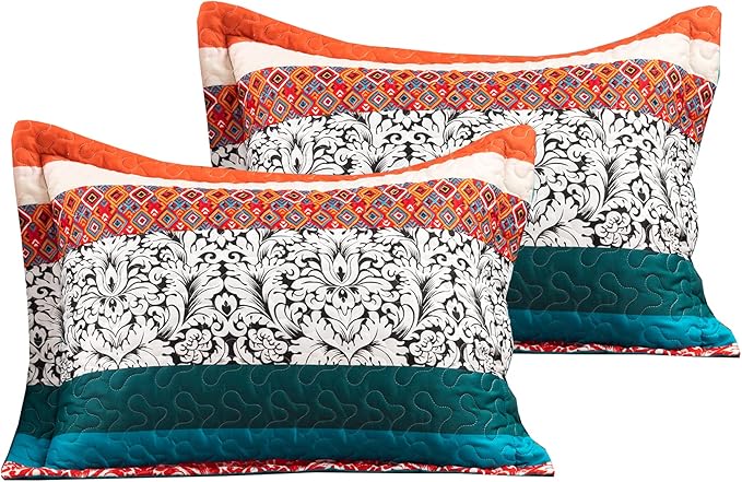 Lush Decor Boho Stripe Quilted 3 Piece Cover Set, Daybed, Turquoise & Tangerine