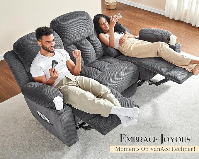 Jocisland 85" Manual Reclining Sofa, 3 Seater Recliner Couch with Dual Wingback Recliners & Cup Holders, Comfy Oversized Living Room Sofa, Grey