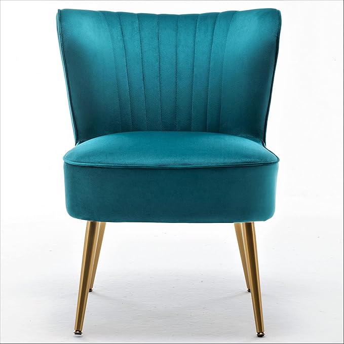Modern Velvet Accent Chair for Living Room, Bedroom, or Entryway, Stylish and Comfortable Armless Design with Metal Legs, Greynish Blue
