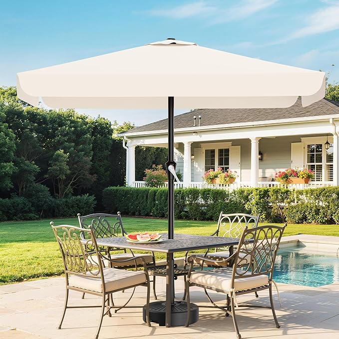 AreShark 8 X 10 FT Large Rectangular Patio Umbrella with Valance, Outdoor Table Market Umbrella w/Crank & 8 Ribs, Rectangle Outdoor Umbrellas for Garden, Deck, Yard and Poolside, Cream White
