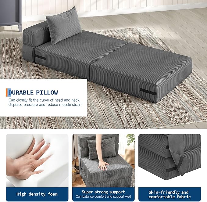 Garvee 2 Pcs Folding Sofa Bed Chair, Convertible Couches with Foldable Design, Comfortable Cloud Couch for Living Room, Multi-Functional Sectional As Comfy Couch & Bed