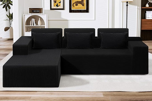 HABUTWAY Sectional Couches for Living Room,No Assembly L Shaped Couch 105" Modular Sectional Sofa Couch with Deep Seat,Cloud Couches Furniture Sets for Apartment,Corduroy (Black, Left Facing)