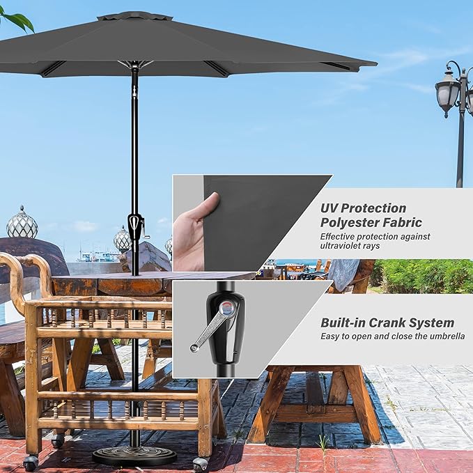 YSSOA 2 Pack 9' Patio Umbrella Outdoor Table Market Yard Umbrella with 8 Sturdy Ribs, Grey