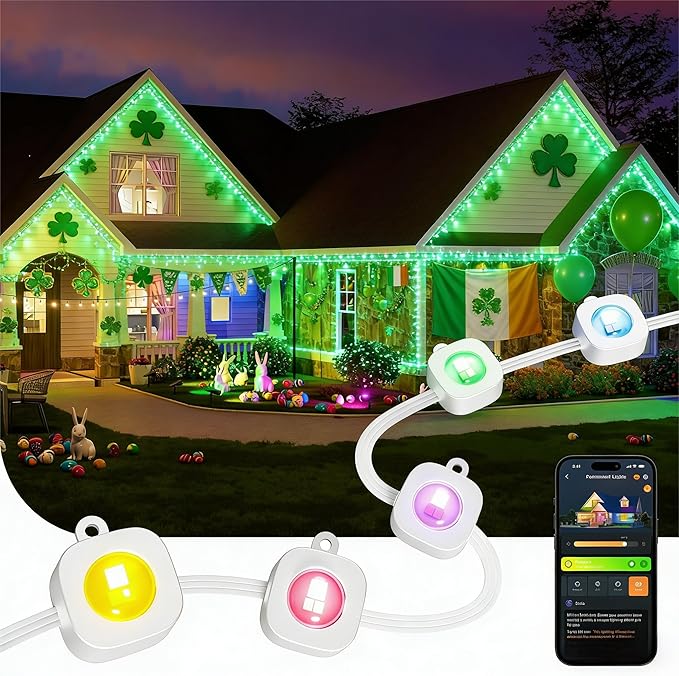 Linkind Outdoor Lights for ST Patricks Day Lights,100ft with 72 Triple-LED,AI Lighting, RGBTW Smart Outdoor Lights LED Strip Lights, IP67 Waterproof, Works with Alexa,Google Assistant