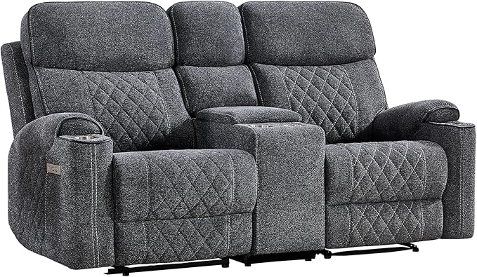 HAOMARKETS Electric Reclining Loveseat Couch with USB & Type-C Charging Port, Breathable Fabric 2-Seater Power Recliner Sofa with Cup Holders & Storage Console for Living Room, Dark Grey