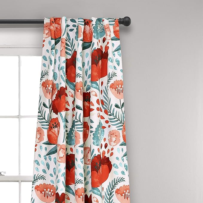 Lush Decor, 95" x 52", Multi Poppy Garden Curtains Light Filtering Window Set for Living, Dining, Bedroom, 95 in L Panel Pair