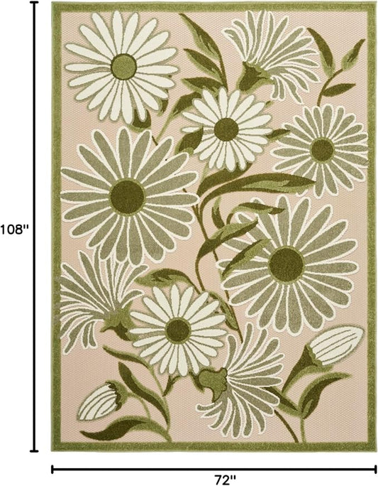 Nourison Home Aloha Ivory Green 6' x 9' Area Rug - Easy Clean, Non Shedding, Bed Room, Living Room, Dining Room, Kitchen (6' x 9')