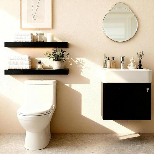 Floating Shelves for Wall,Over The Toilet Storage Cabinet-Set of 2 Black 24 Inch.Wall Shelves for Bathroom,Bedroom,Living Room,Kitchen-Modern Helf Display Organizer&Decor(Black,2pcs)