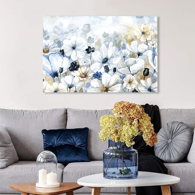 The Oliver Gal Artist Co. Floral and Botanical Wall Art Canvas Prints 'Fields Flowers Home Décor, 36" x 24", Blue, White