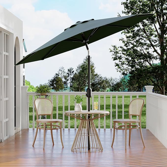 Garvee 10FT Patio Umbrella - Outdoor Table Umbrella with Crank Lift & Push Button Tilt - Market Umbrella 8 Sturdy Ribs UV Protection for Pool, Deck, Yard, Garden - Dark Green