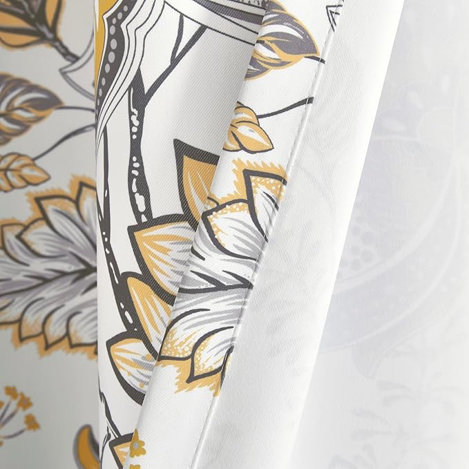 Lush Decor Cynthia Jacobean Light Filtering Window Curtain Panel Pair, 84" L x 52" W, Yellow & Gray