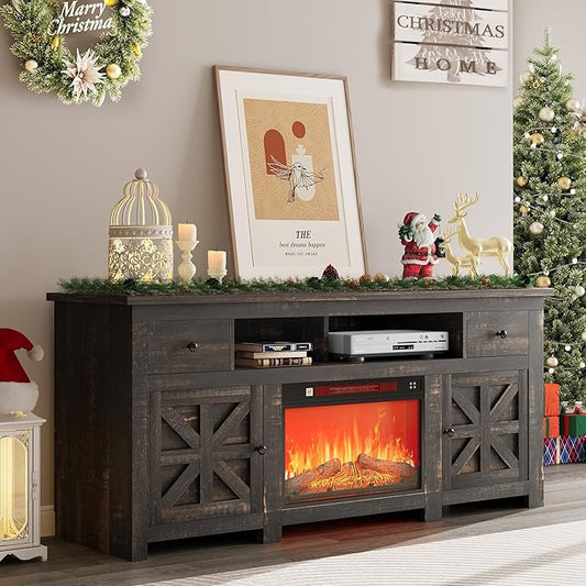 YITAHOME Electric Fireplace TV Stand for TVs up to 80 Inches, Entertainment Center with Fireplace, Farmhouse TV Stands with Storage Drawers & Cabinets for Living Room (Dark Rustic Oak)