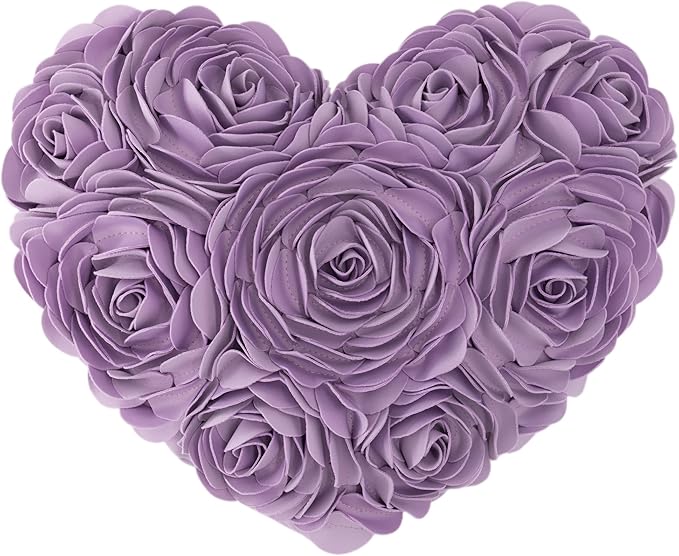 JWH Heart Flower Throw Pillow Covers Decorative Floral Shaped Accent Cushion Soft Pillowcase for Sofa Couch Living Room Bed Chair 14x16 Inches Purple Lilac