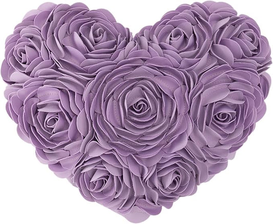 JWH Heart Flower Throw Pillow Covers Decorative Floral Shaped Accent Cushion Soft Pillowcase for Sofa Couch Living Room Bed Chair 14x16 Inches Purple Lilac
