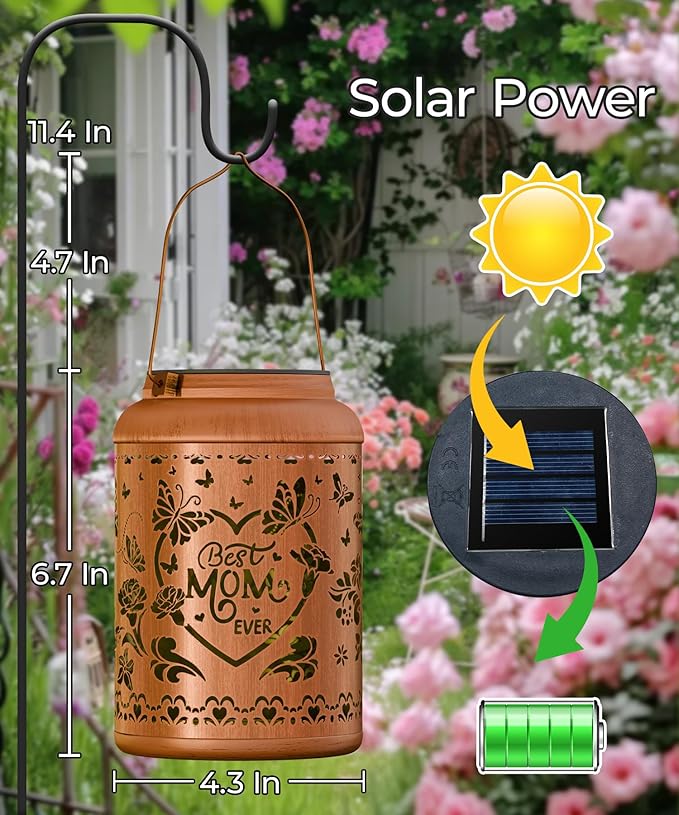 Solar Lanterns Outdoor Waterproof Decorative Garden Solar Lights Outdoor,Hanging Hollow Out Metal Ornaments Decor for Outside Lawn,Patio,Balcony,Yard Unique Gifts for Women Mothers Day Gifts
