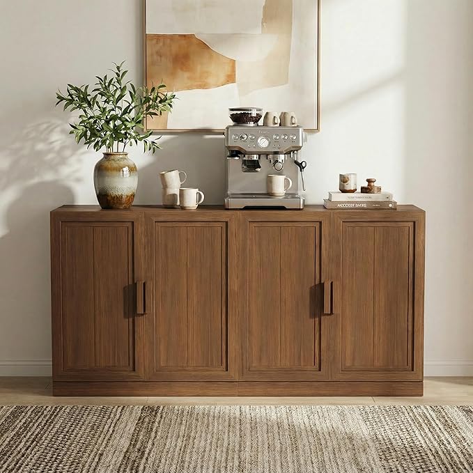 Casaphoria Adam Sideboard Buffet Cabinet with Storage, Sideboard Cabinet with Wooden Doors & Adjustable Shelves, 62" W x 31" H Coffee Bar for Entryway Kitchen Living Room, Walnut