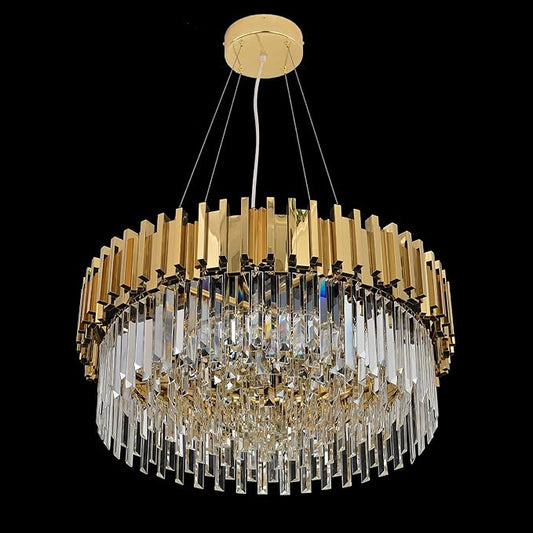 Modern Crystal Chandelier Lighting Round Gold Pendant Lights Fixture with Stainless Steel Shade Island Chandeliers Ceiling Dining Room Living Room Contemporary Kitchen Dimmable 12-Lights